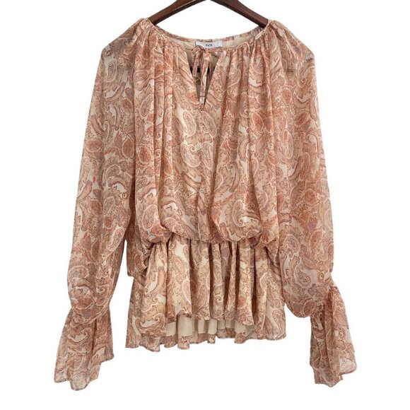 Fate Tops - NWT FATE Paisley Tan Peasant Blouse Womens Size Small Cottagecore Ruffle Boho